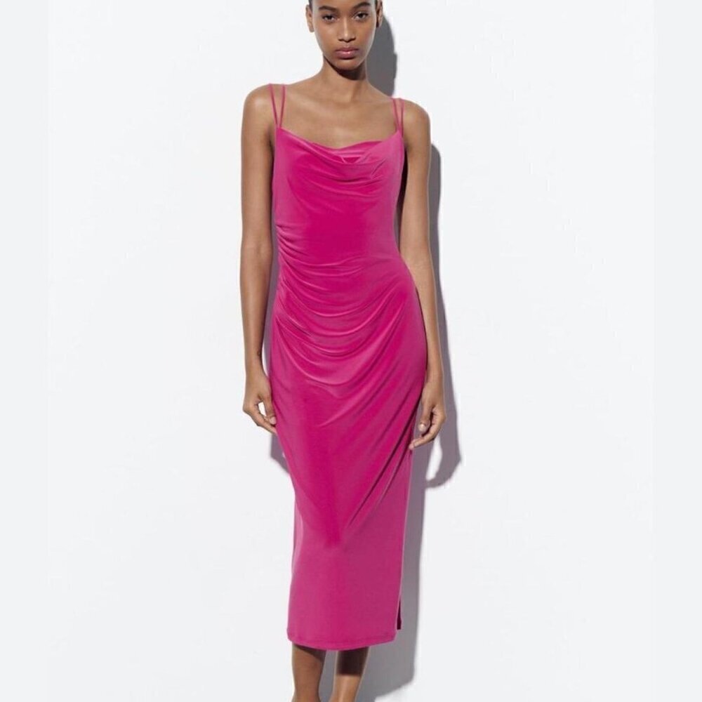 ZARA PINK STRAPPY MIDI DRESS
